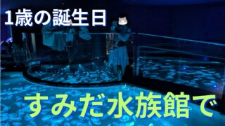 1歳の誕生日、ソラマチのすみだ水族館にて。